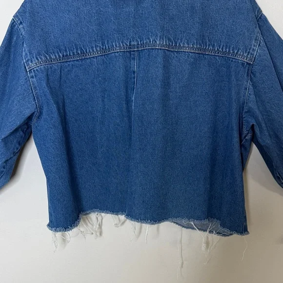 Made in USA Denim Jacket Corduroy Collar Cuffs Women’s Large Cropped Size L - Picture 13 of 16